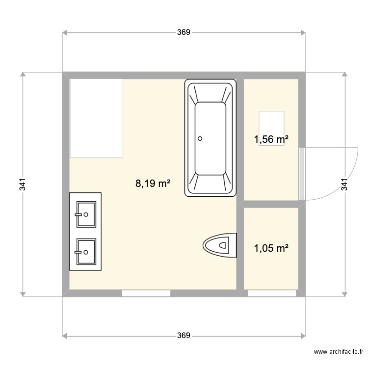 SDB maison 2. Plan de 3 pièces et 11 m2