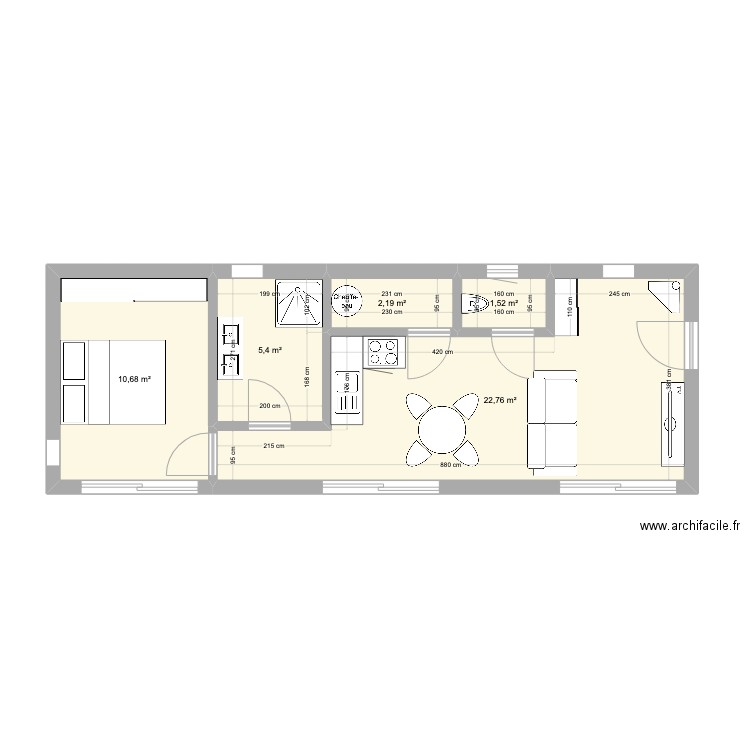 chalet 1 50m2. Plan de 5 pièces et 43 m2