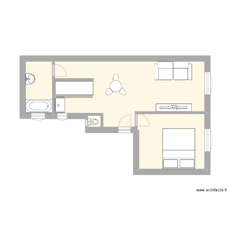 servat ouvert. Plan de 3 pièces et 26 m2