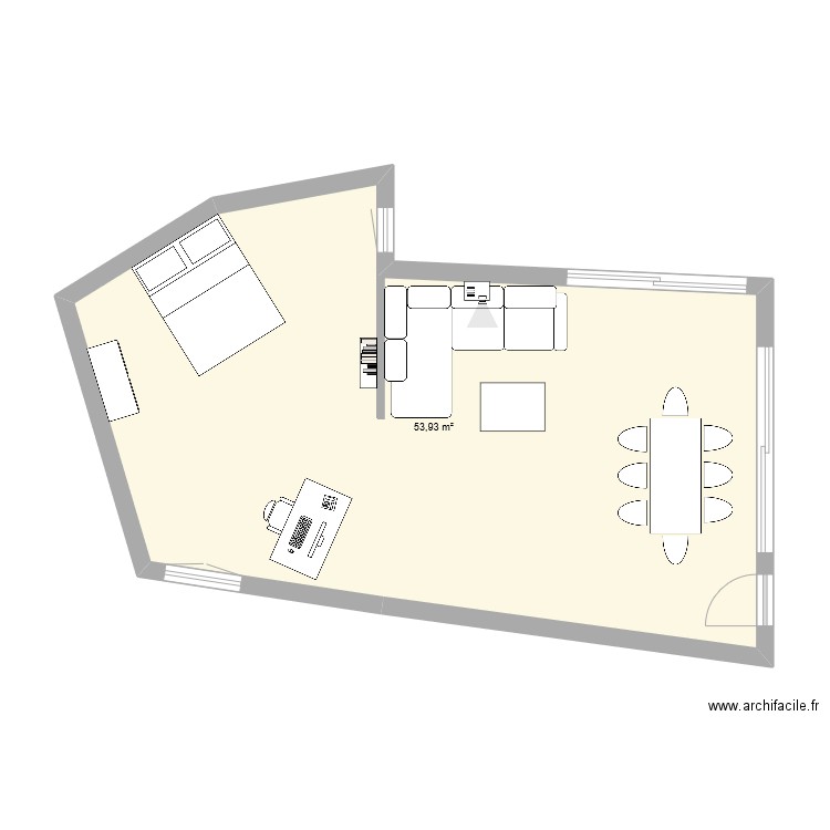 grange v2. Plan de 1 pièce et 54 m2