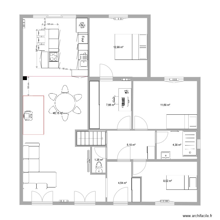 La Chapelle modifiée. Plan de 12 pièces et 216 m2