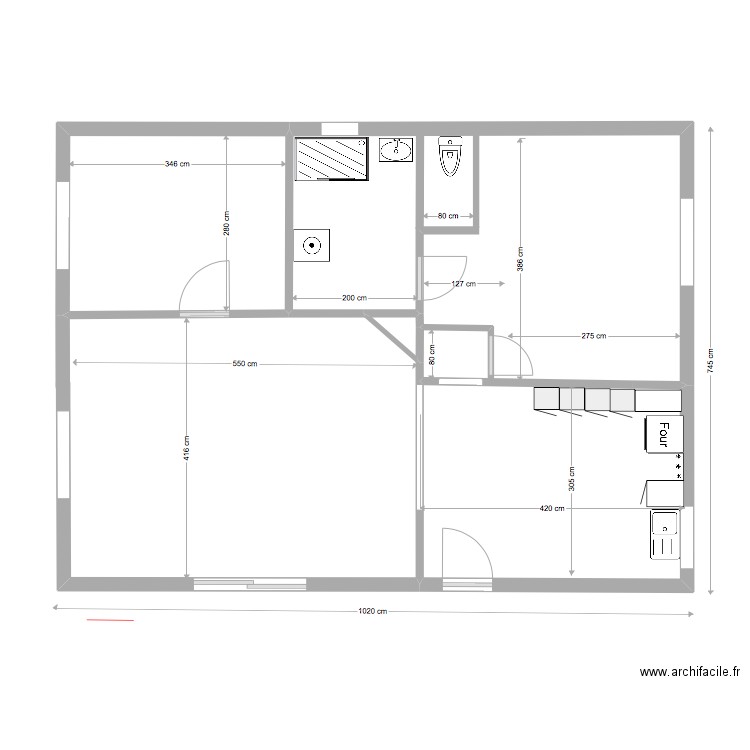 Nouveau 23/11. Plan de 4 pièces et 44 m2