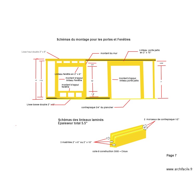 Schémas du montage de portes et fenêtres. Plan de 0 pièce et 0 m2