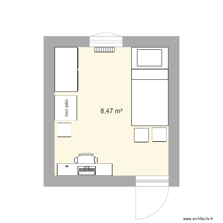Chambre E. Plan de 1 pièce et 8 m2