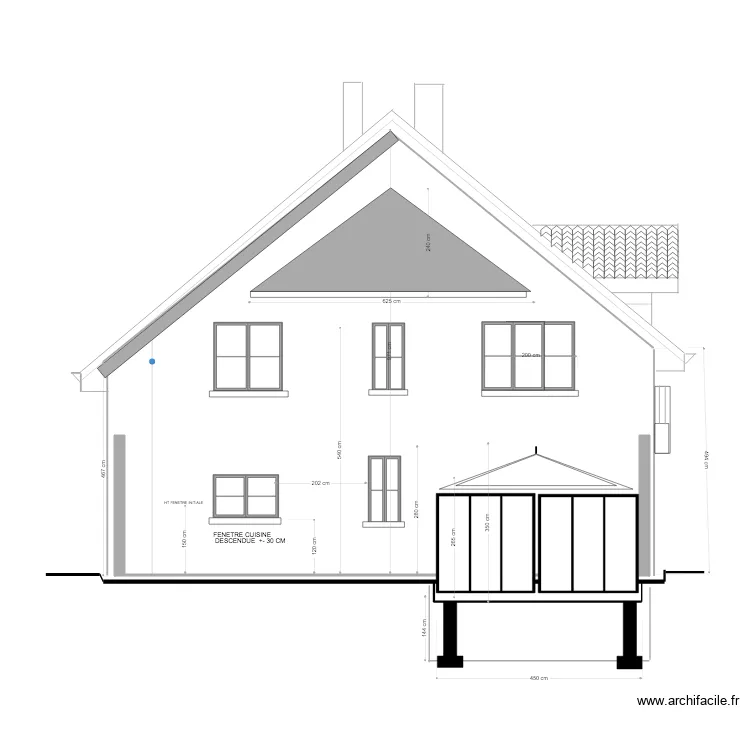 FACADE  ARRIERE VERANDA  COTE  JARDIN B. Plan de 