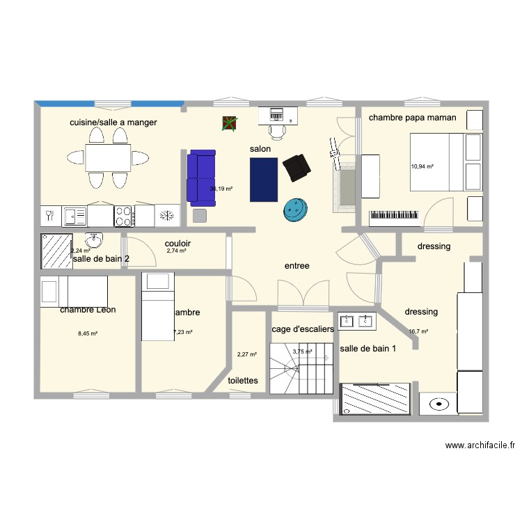 mon appartement. Plan de 9 pièces et 91 m2