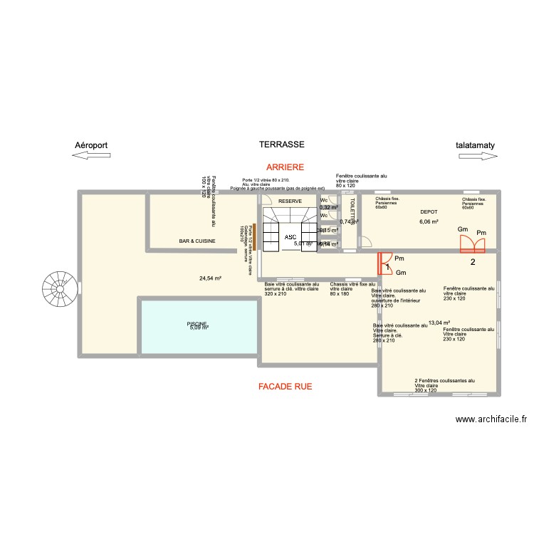 Terrasse Portes et fenêtres ext du 23 02 20. Plan de 9 pièces et 55 m2