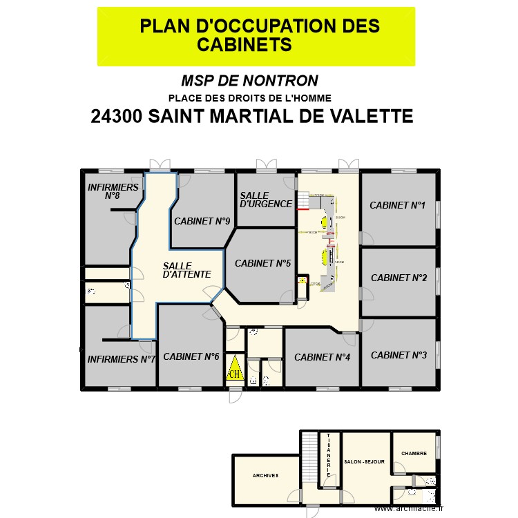 CABINET MEDICAL NONTRON BIS. Plan de 28 pièces et 616 m2