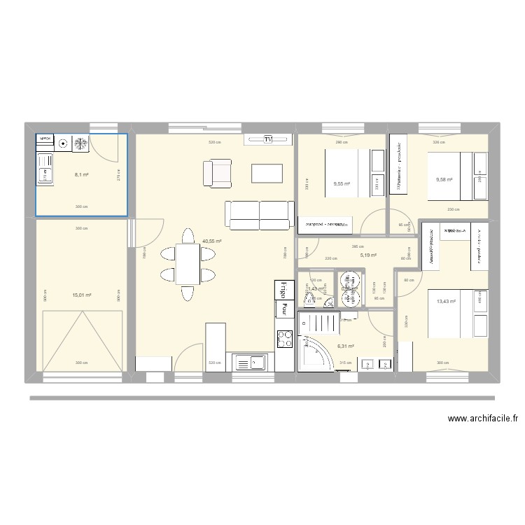 PLANS SYL & SANDY 3ch 8,50m * 15m BIS. Plan de 10 pièces et 110 m2