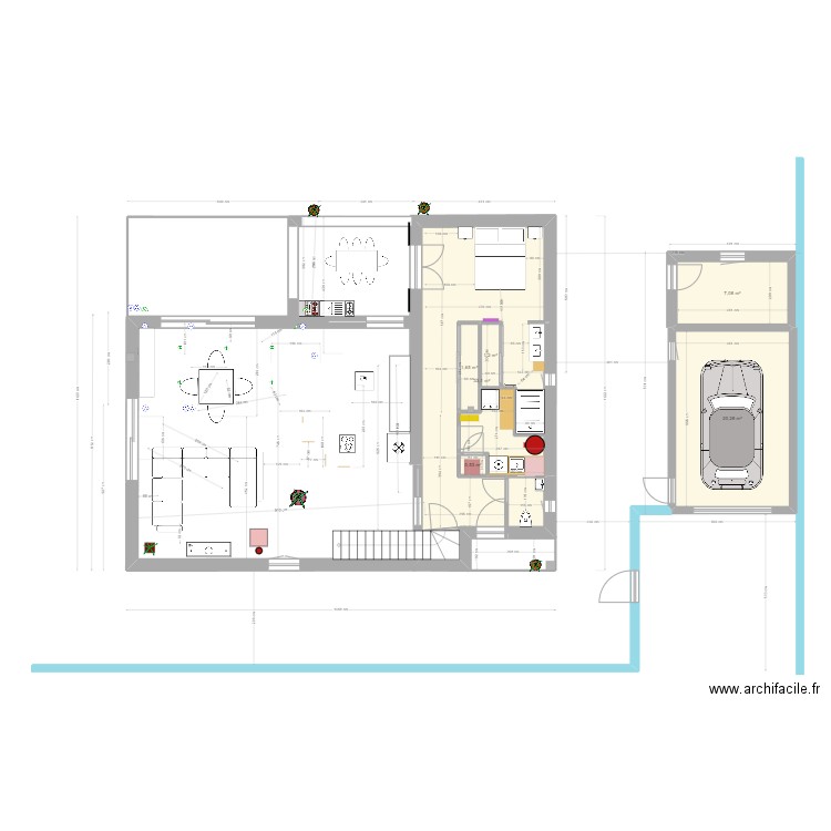 Panagia R d C  projet extension 14m2 v1. Plan de 6 pièces et 64 m2