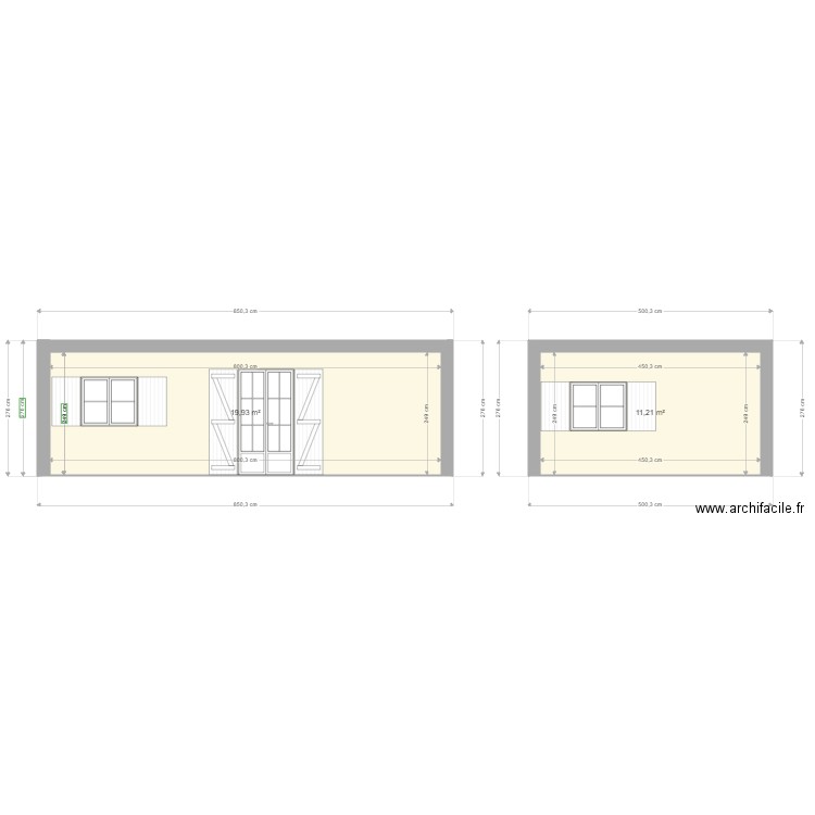 Façade sud & ouest. Plan de 2 pièces et 31 m2