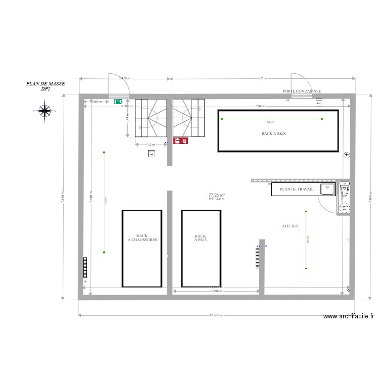 SOUS SOL APRES TRAVAUX. Plan de 1 pièce et 77 m2