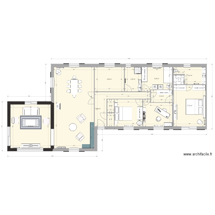 Cottage Le Val Normand maison avec extension séjour version 3. Plan de 9 pièces et 150 m2