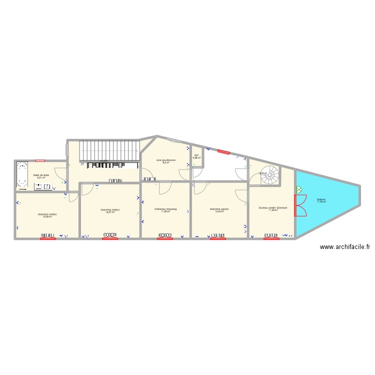 PLAN ETAGE FUTUR. Plan de 11 pièces et 107 m2