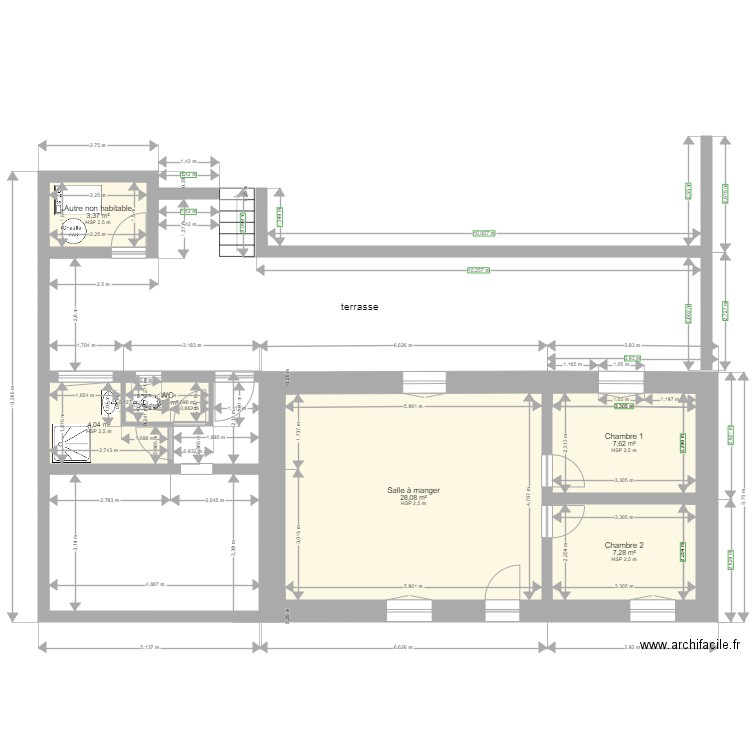 maison 5. Plan de 6 pièces et 52 m2