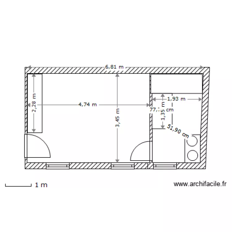 Freynet, Chambre/salle de bain 21 juillet 2014. Plan de 