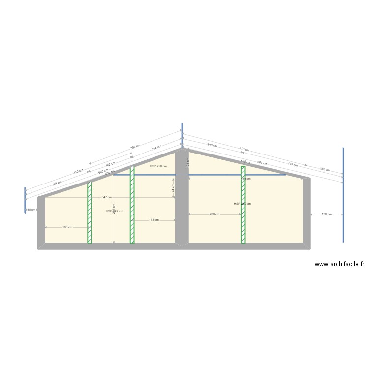 coupe étage sanitaire camping. Plan de 3 pièces et 27 m2