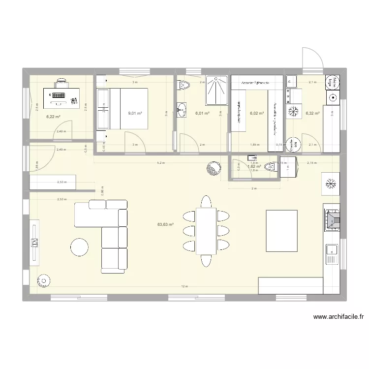 Maison Tarendol avec mesures. Plan de 