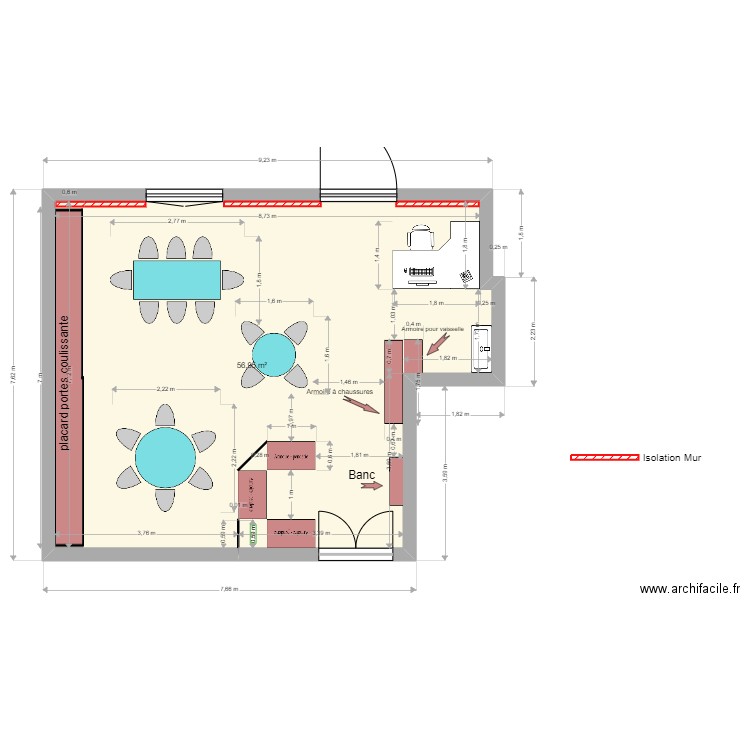 Salle AAT. Plan de 1 pièce et 57 m2