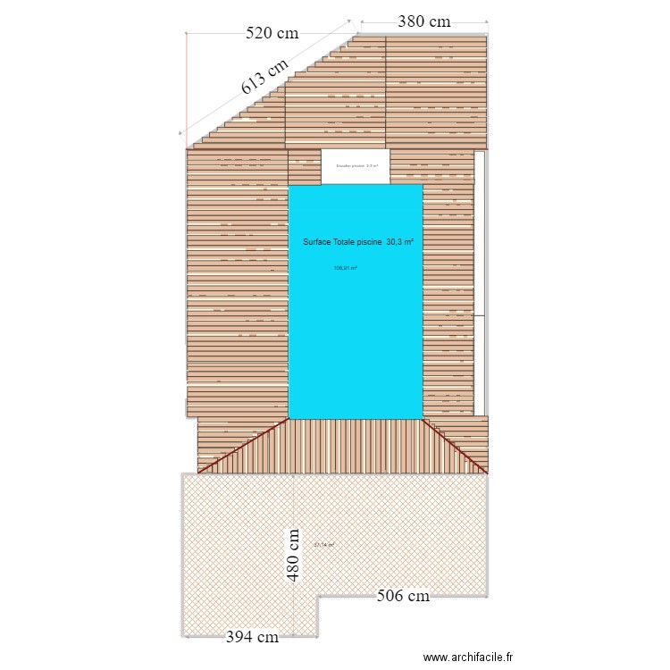 Terrasse Cacun à realisée. Plan de 2 pièces et 144 m2