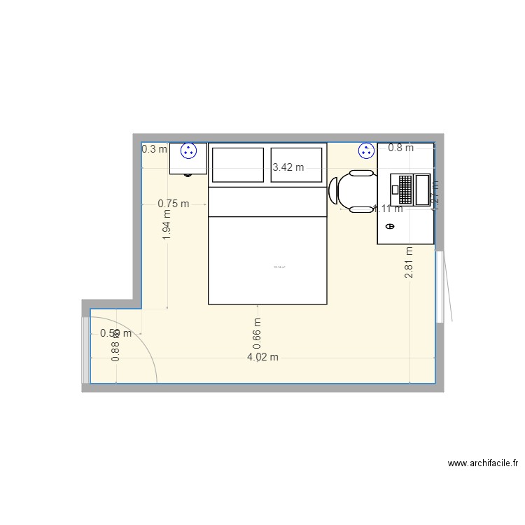 CHAMBRE NATHAEL. Plan de 1 pièce et 10 m2