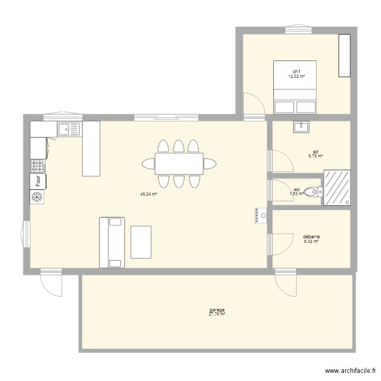 plan maison 1. Plan de 6 pièces et 103 m2