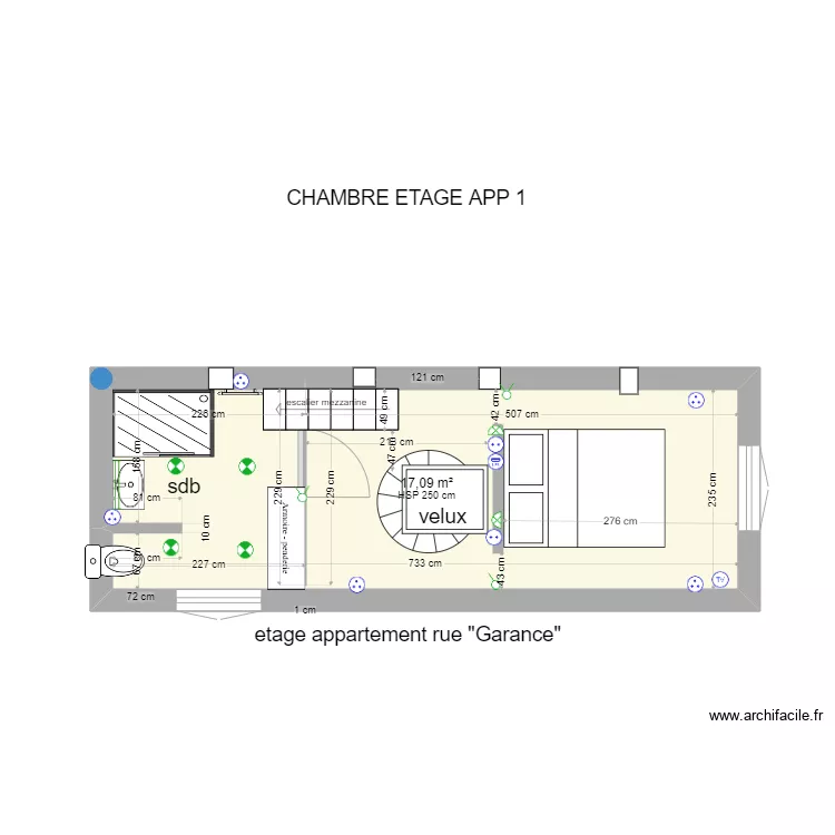 ETAGE APP 1 chambre. Plan de 