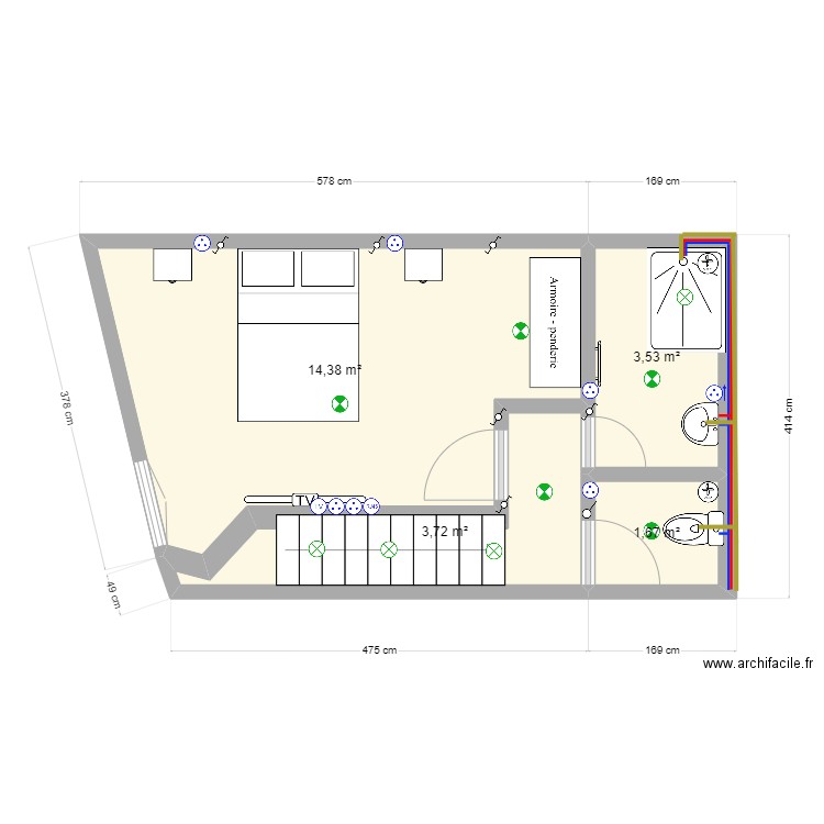 maison 2 etage +sdb +chambre + wc. Plan de 4 pièces et 23 m2