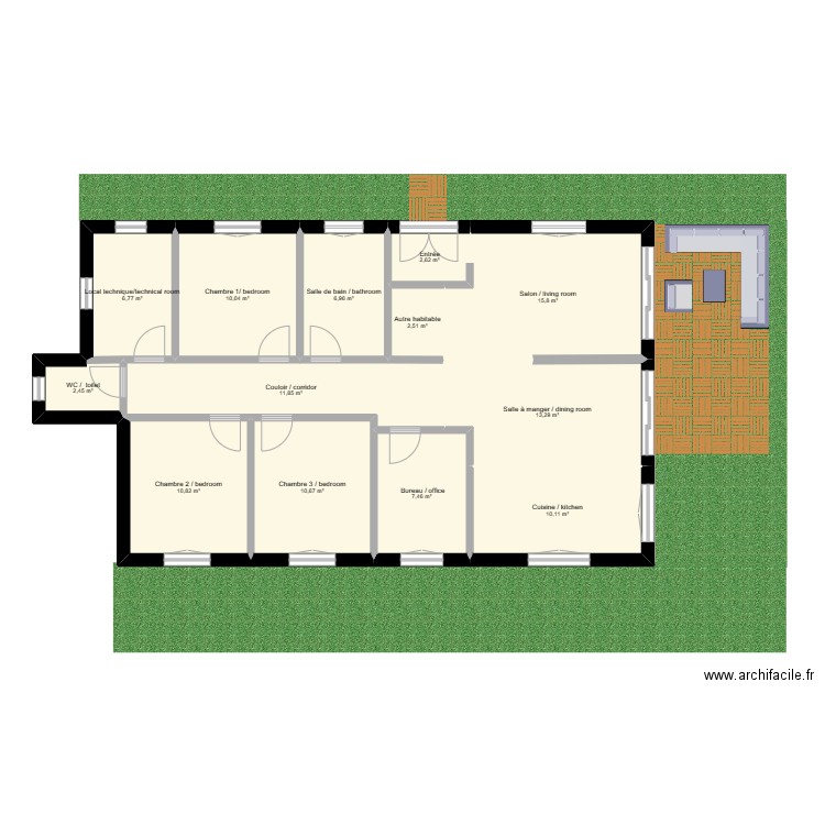 maison. Plan de 13 pièces et 111 m2