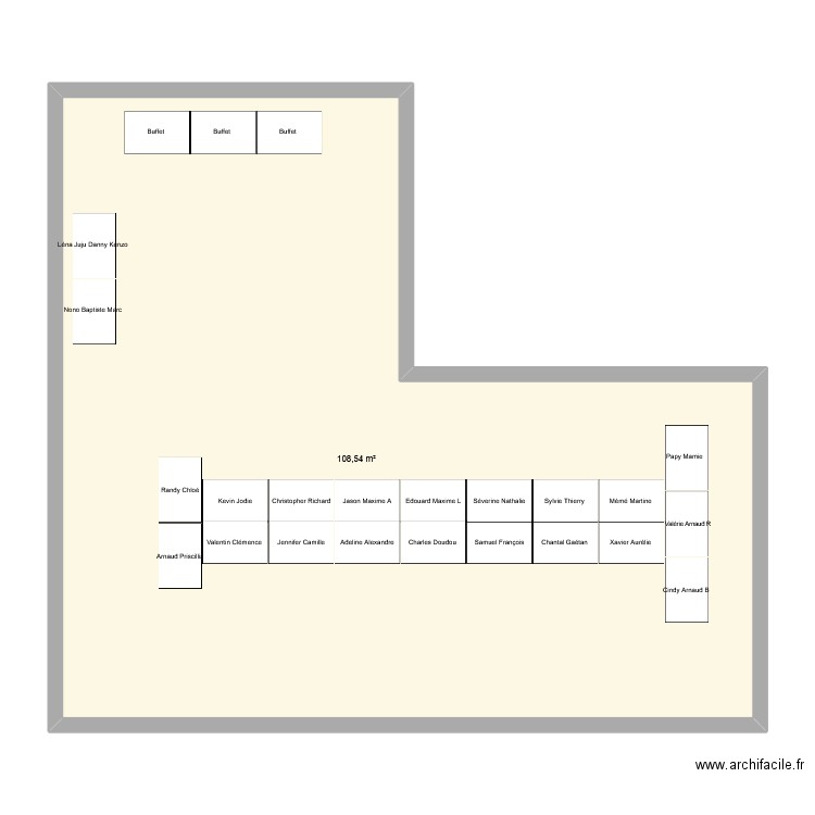 Plan de table. Plan de 1 pièce et 109 m2