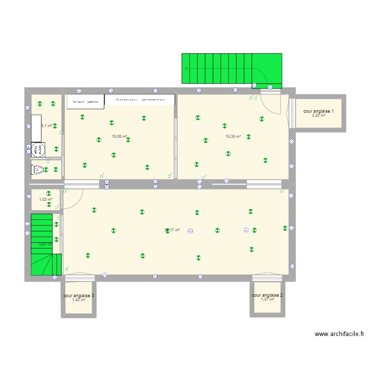 aménagements extérieur. Plan de 9 pièces et 75 m2