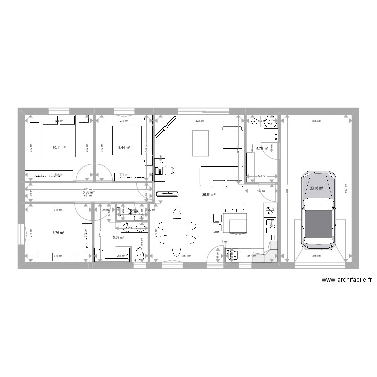 PAVILLON 1. Plan de 9 pièces et 103 m2