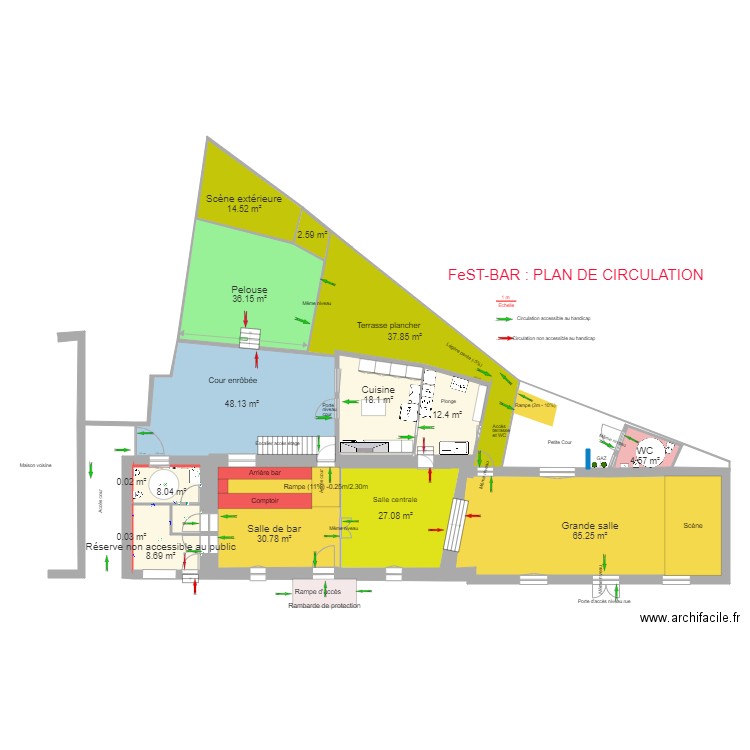 Plan de circulation FeSTBAR Projet9. Plan de 15 pièces et 314 m2
