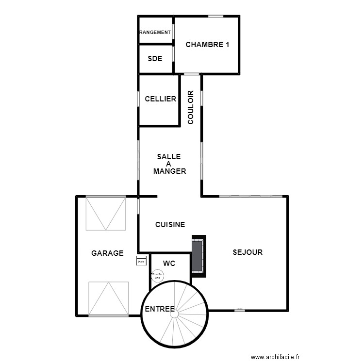 MOISAN RDC. Plan de 3 pièces et 27 m2