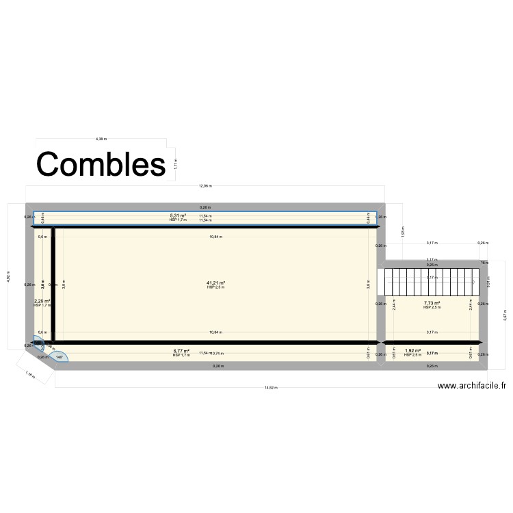 SCI Constance - Gisors Khouri - Combles. Plan de 6 pièces et 65 m2