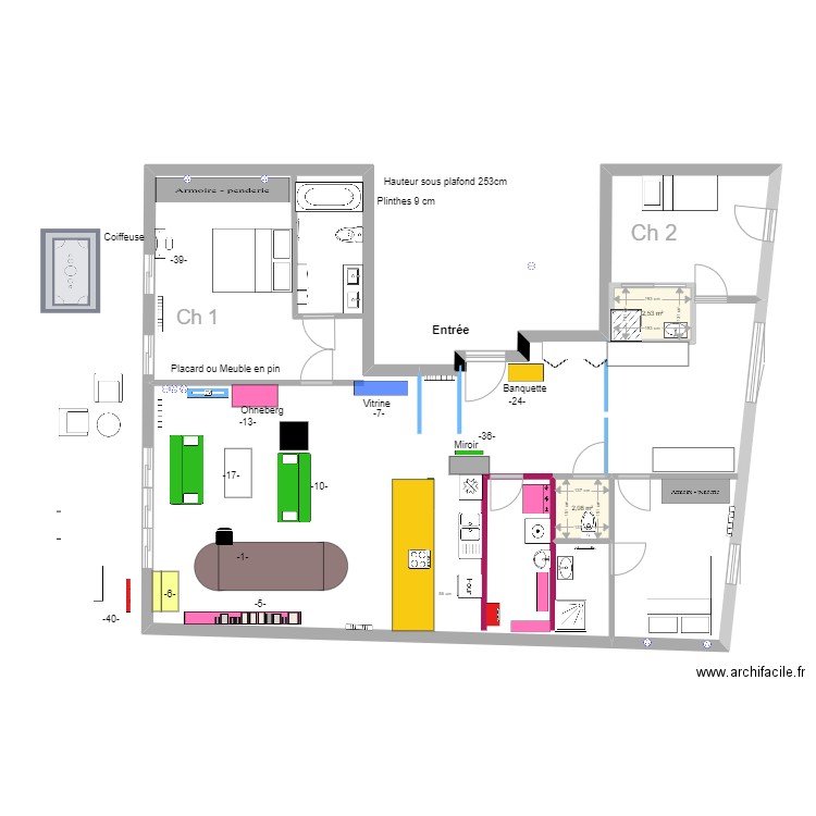 Longuet. Plan de 2 pièces et 5 m2