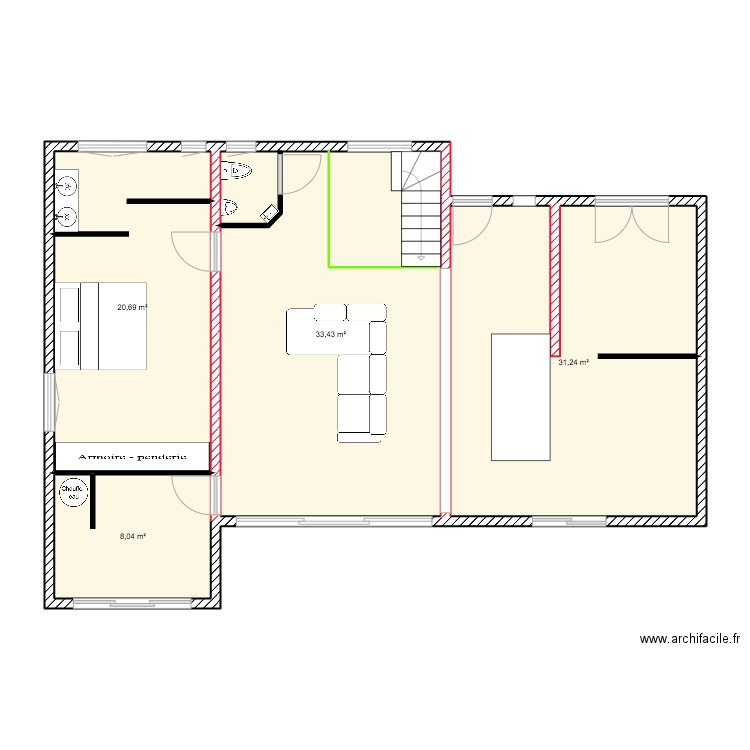 RDC CHECY 5. Plan de 4 pièces et 93 m2