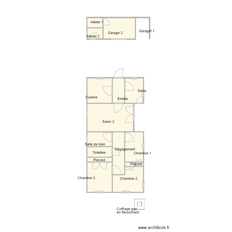 Croquis Succession MOLINS amiante. Plan de 16 pièces et 22 m2