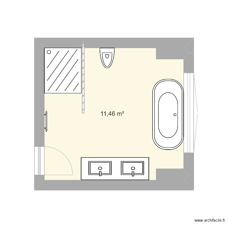 sallede bain . Plan de 1 pièce et 11 m2