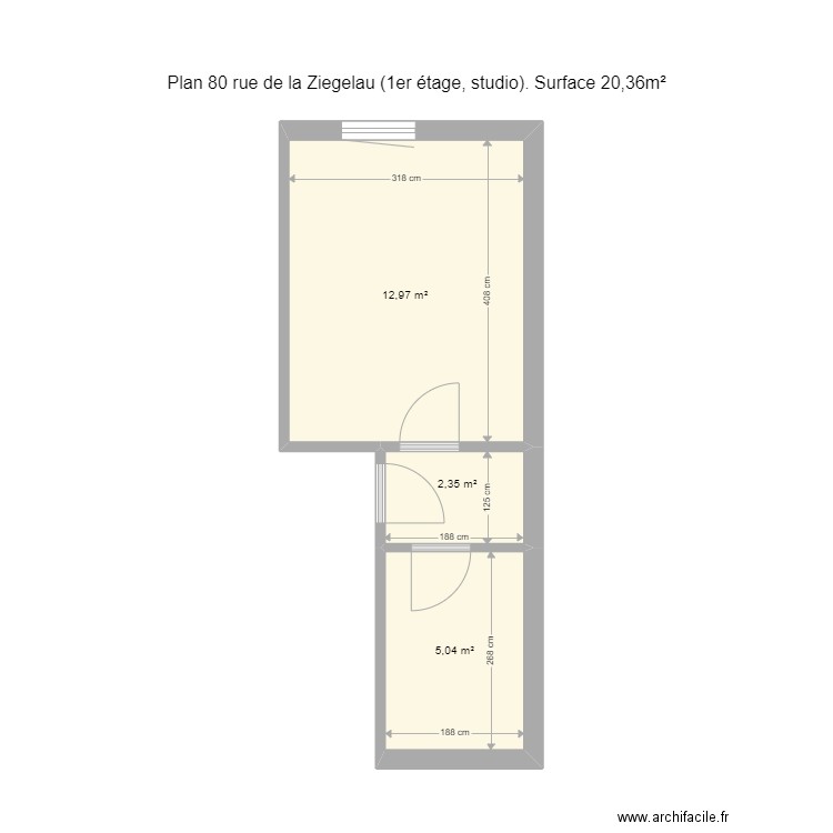 Ziegelau 1er studio. Plan de 3 pièces et 20 m2