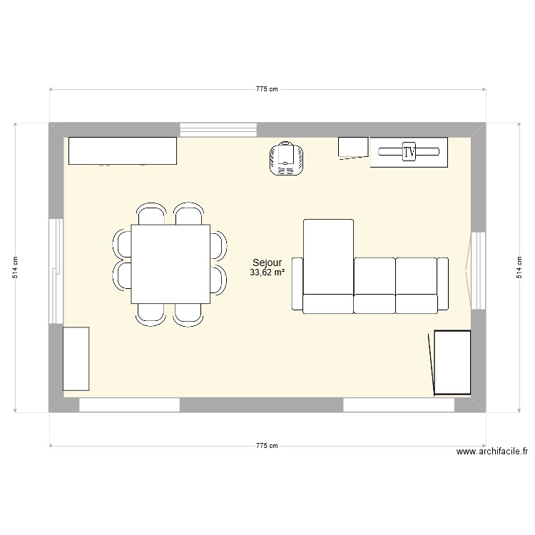 SEJOUR_2. Plan de 1 pièce et 34 m2