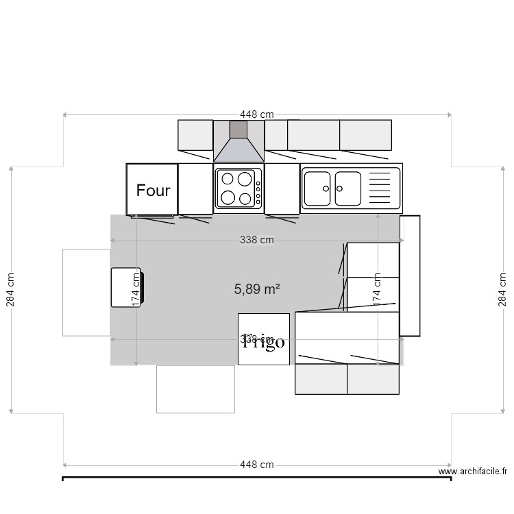 cuisine hauteville. Plan de 1 pièce et 6 m2