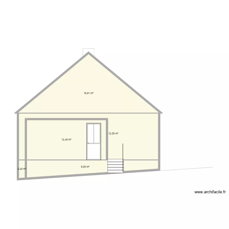Facade Ouest. Plan de 5  et 49 m²