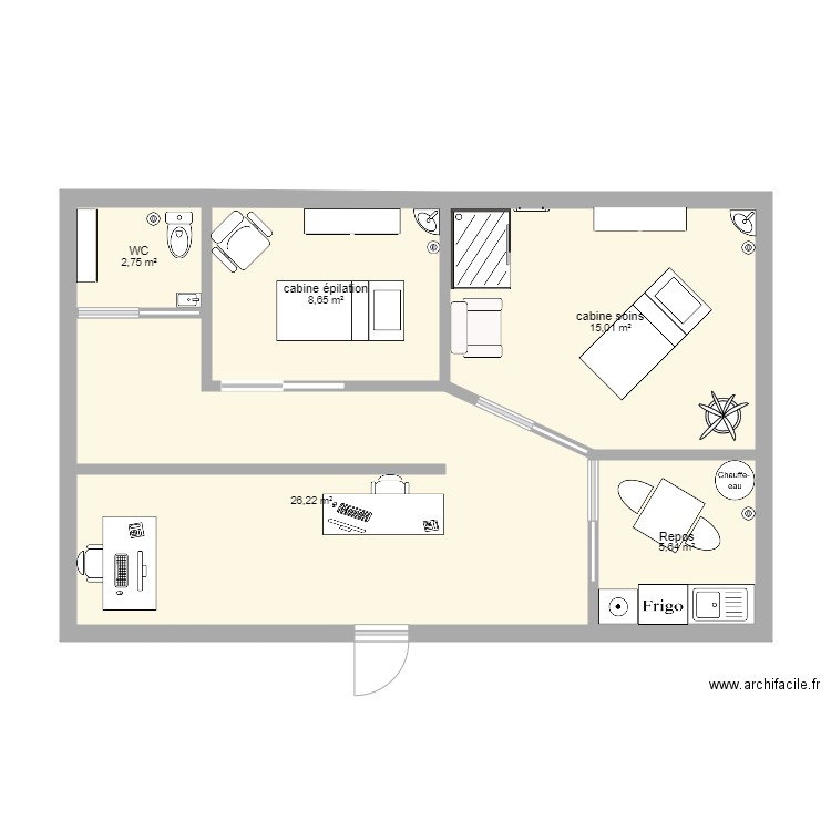 salon. Plan de 5 pièces et 58 m2