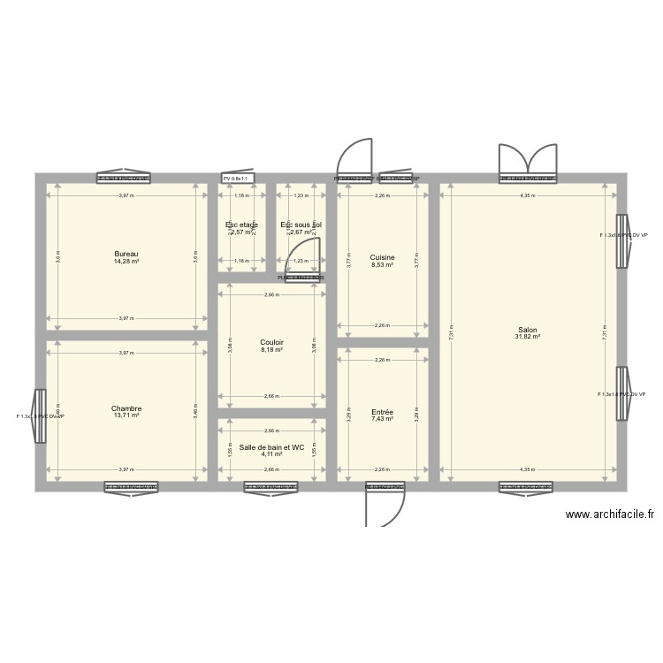 El krami. Plan de 22 pièces et 257 m2