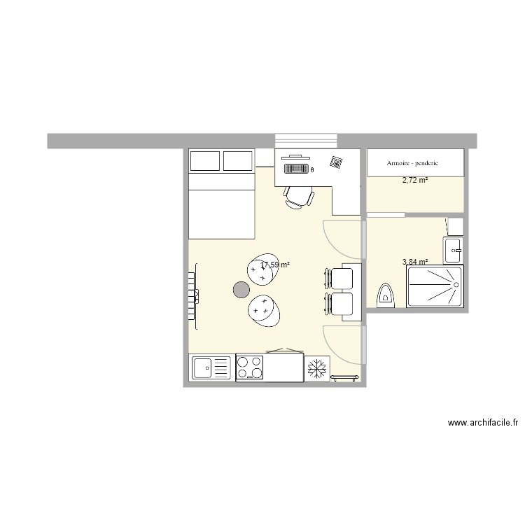 Kot. Plan de 3 pièces et 24 m2