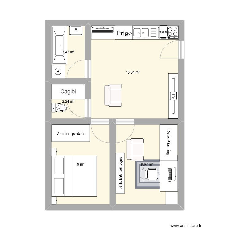 Jaaj2. Plan de 5 pièces et 40 m2