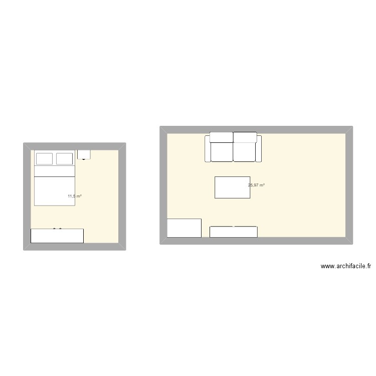 appartement. Plan de 2 pièces et 37 m2