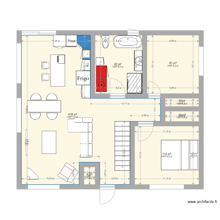 Plan maison 1. Plan de 7 pièces et 68 m2