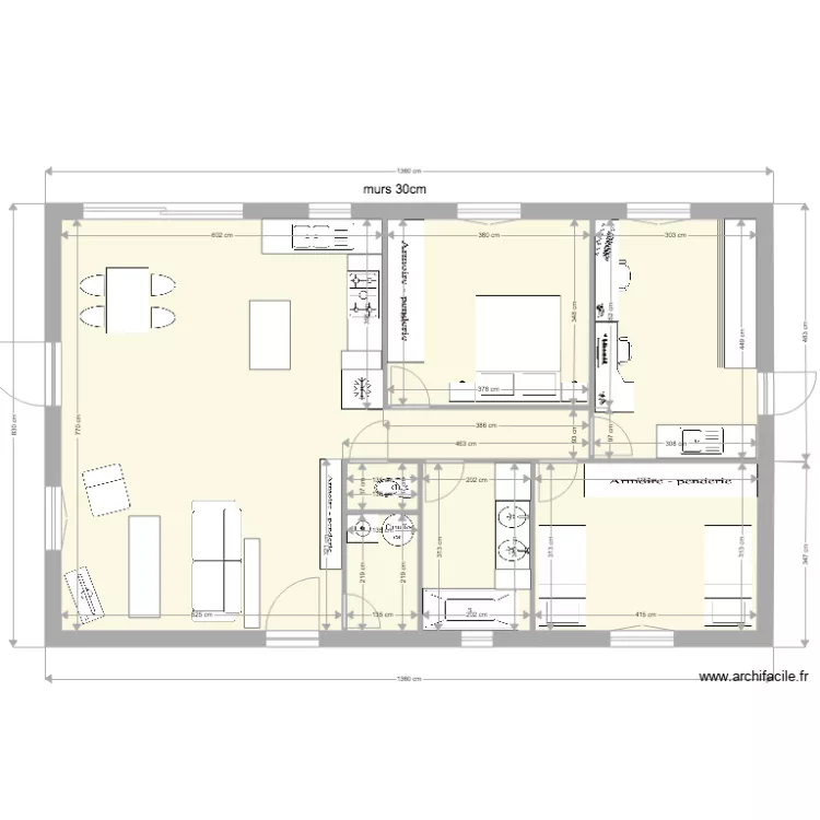 100 M2 de bases et meubles BV &agrave; 50 cm. Plan de 